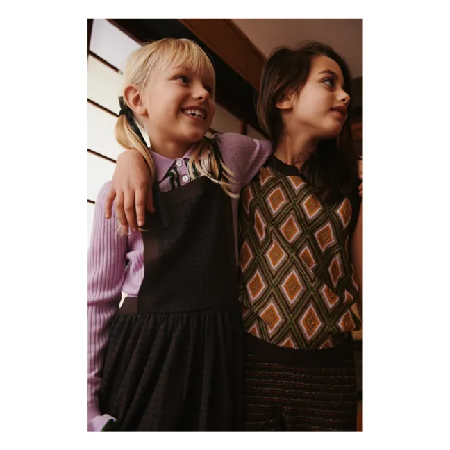 Polo shirt Fine knit Merino wool ruffles | Mauve