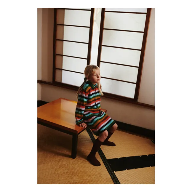 Cárdigan de lana merina a rayas | Azul Marino