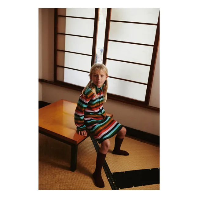 Cárdigan de lana merina a rayas | Azul Marino