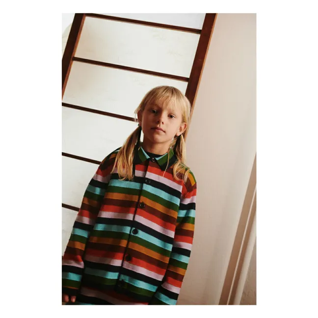 Cárdigan de lana merina a rayas | Azul Marino