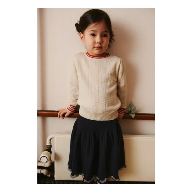 Pull Zigzag Maille Fine Laine de Mérinos | Ecru