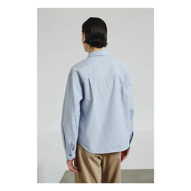 Chemise Rayée Popeline de Coton | Bleu