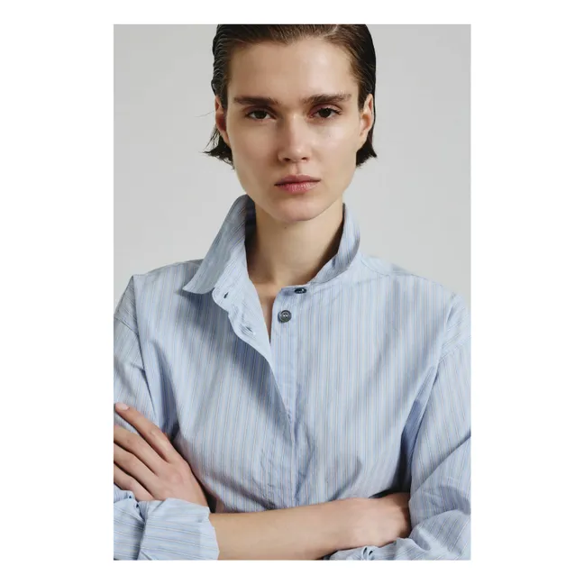 Chemise Rayée Popeline de Coton | Bleu