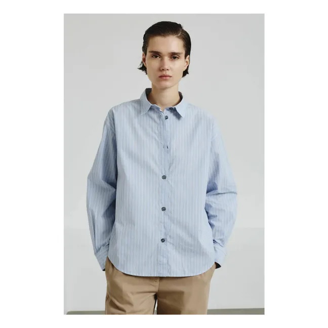 Chemise Rayée Popeline de Coton | Bleu