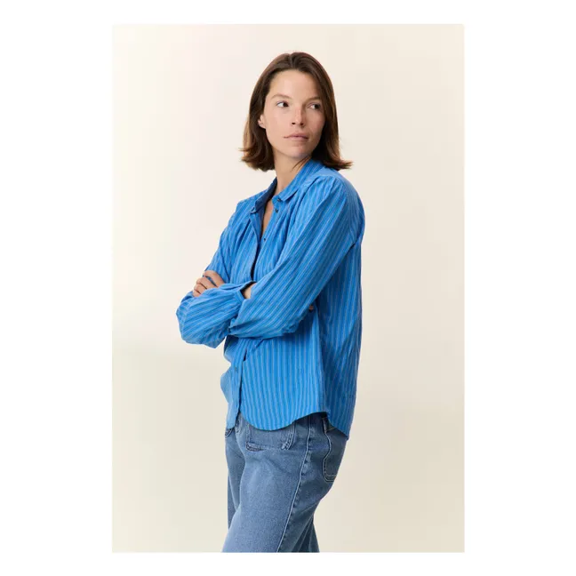 Cob Striped Organic Cotton Blouse | Blue
