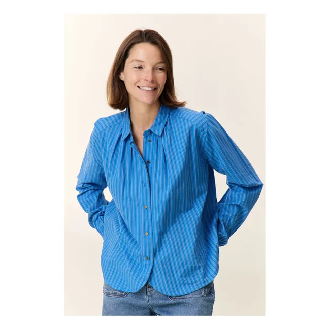 Cob Striped Organic Cotton Blouse | Blue