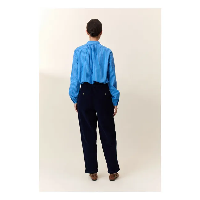 Cob Striped Organic Cotton Blouse | Blue