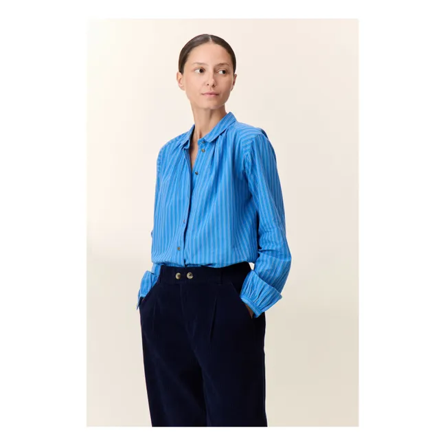 Cob Striped Organic Cotton Blouse | Blue