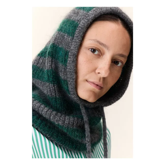 Super Kid Mohair Striped Minot Hood | Green