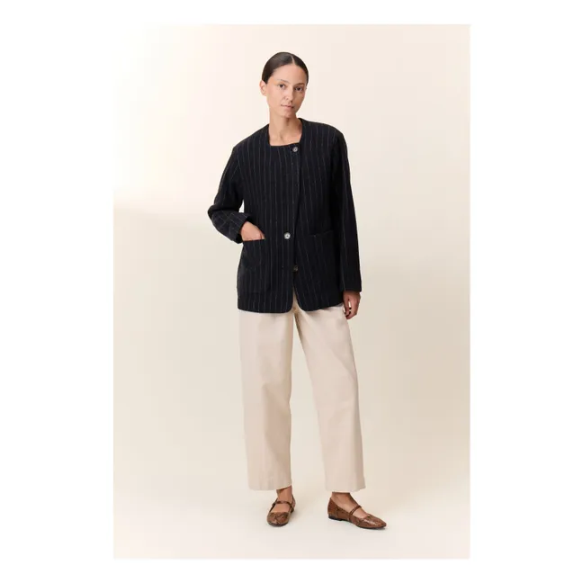 Vafi Striped Wool Jacket | Black