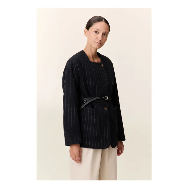 Vafi Striped Wool Jacket | Black