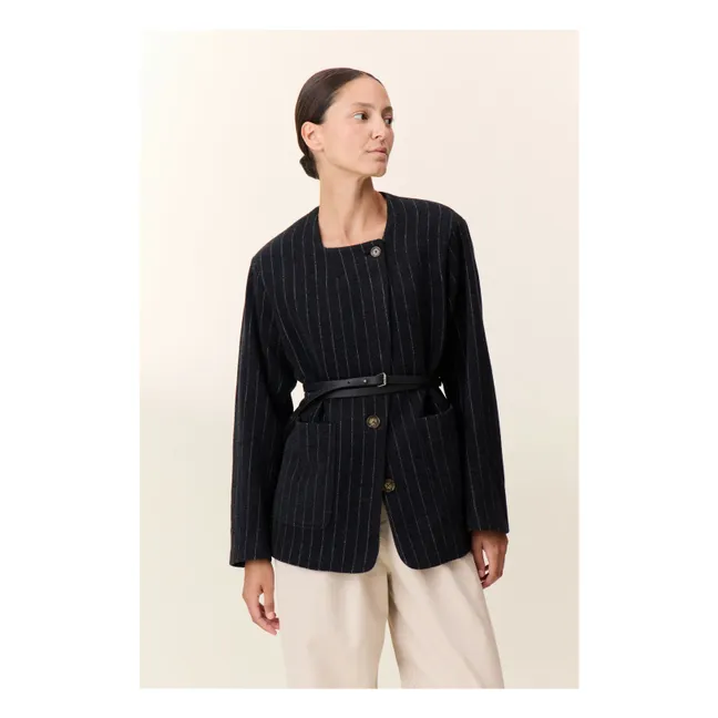Vafi Striped Wool Jacket | Black