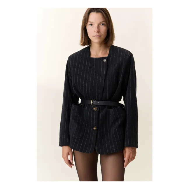 Vafi Striped Wool Jacket | Black