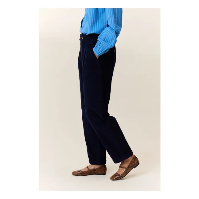 Prom-Hose aus geripptem Samt Bio-Baumwolle | Navy