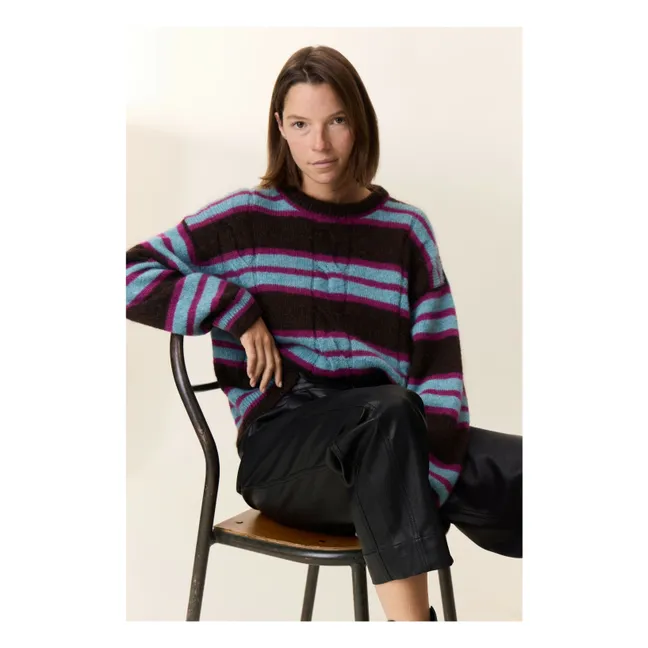 Super Kid Mohair Striped Moove Sweater | Brown