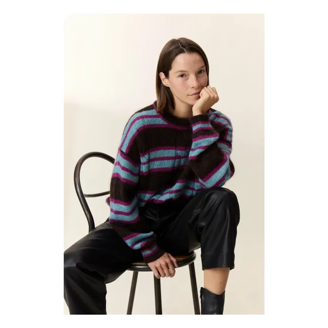 Super Kid Mohair Striped Moove Sweater | Brown