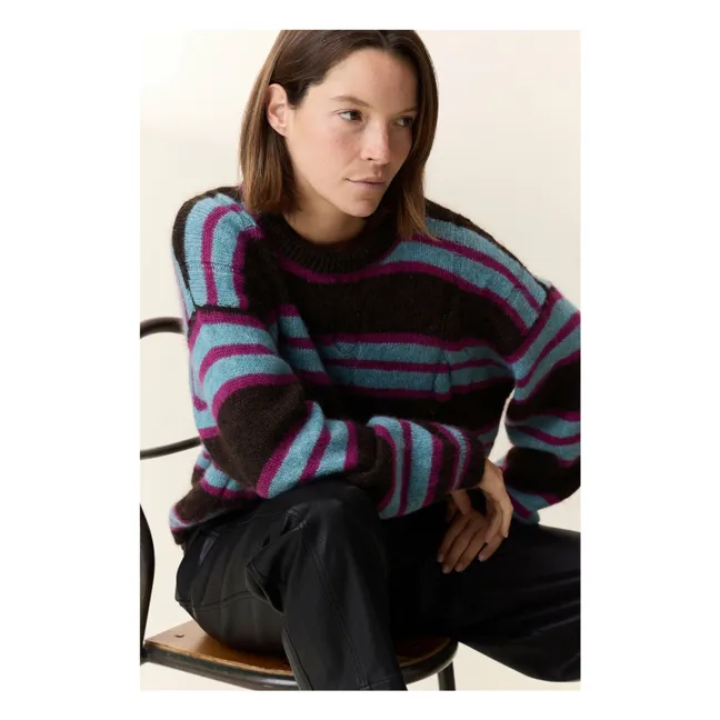 Super Kid Mohair Striped Moove Sweater | Brown