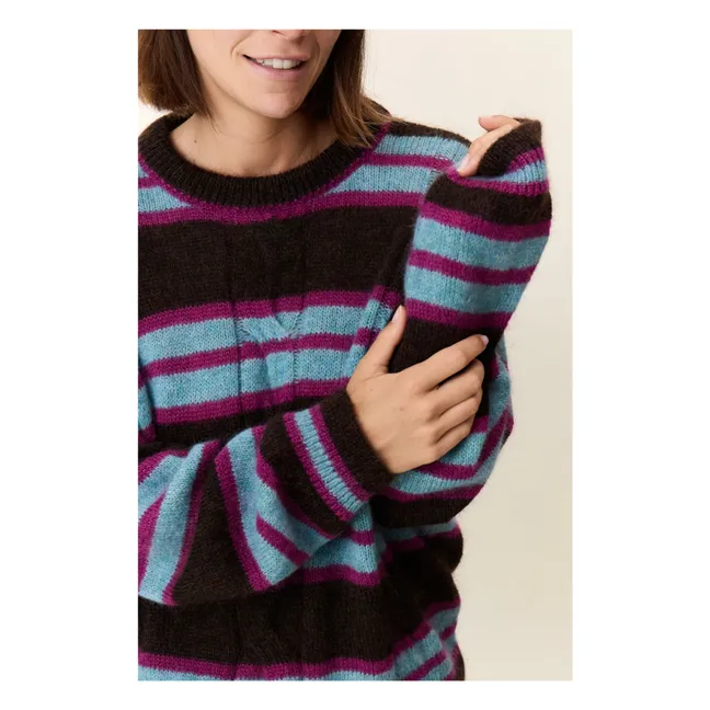Super Kid Mohair Striped Moove Sweater | Brown