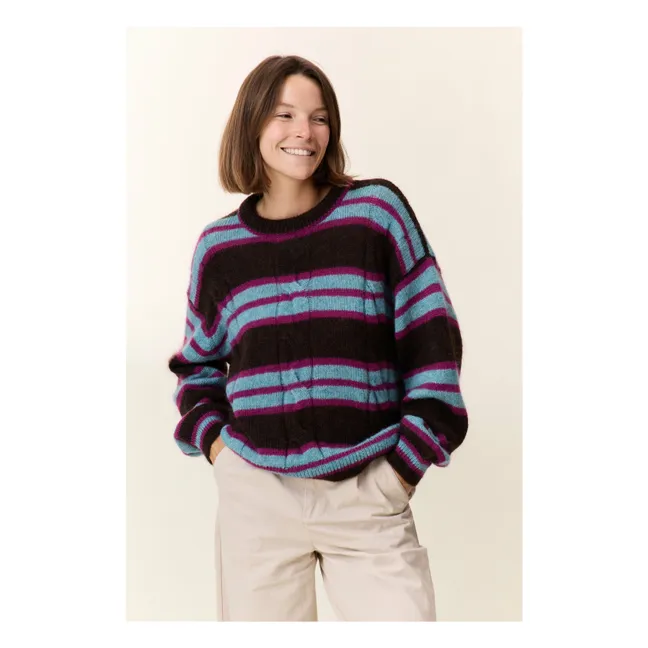 Super Kid Mohair Striped Moove Sweater | Brown