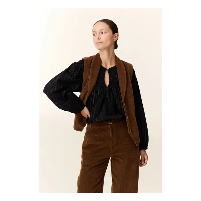 Vuela Corduroy Organic Cotton Sleeveless Jacket | Brown