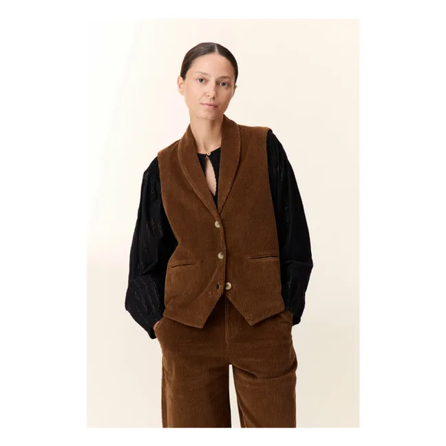 Vuela Corduroy Organic Cotton Sleeveless Jacket | Brown