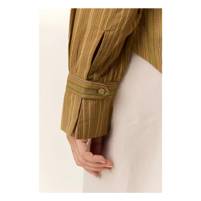 Cristo Striped Organic Cotton Blouse | Camel