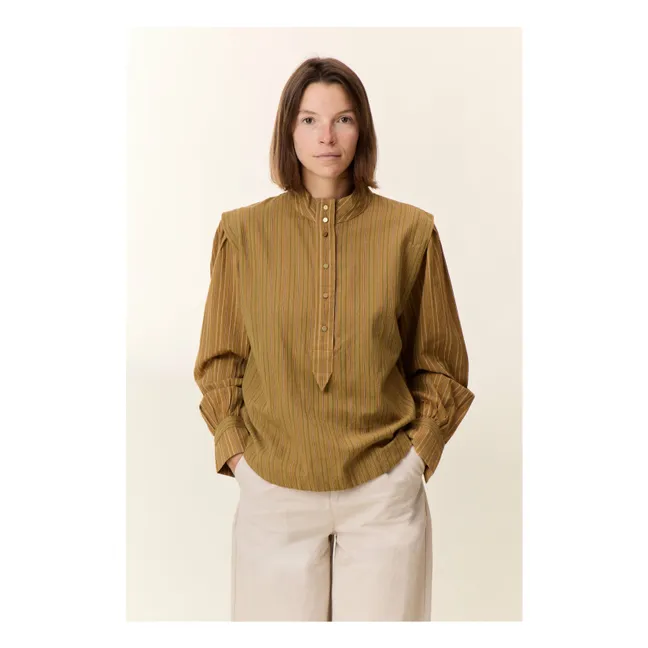 Cristo Striped Organic Cotton Blouse | Camel