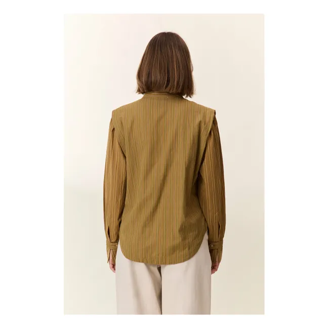 Cristo Striped Organic Cotton Blouse | Camel