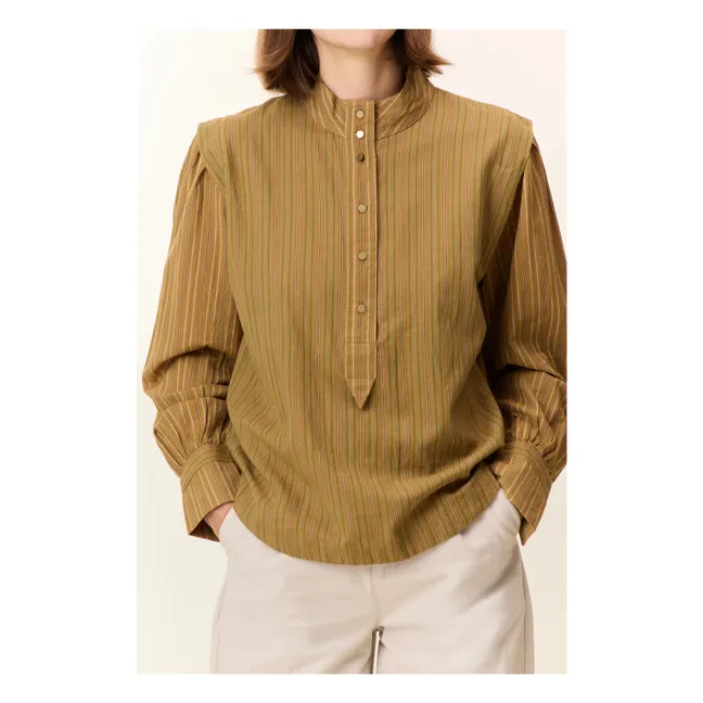 Cristo Striped Organic Cotton Blouse | Camel
