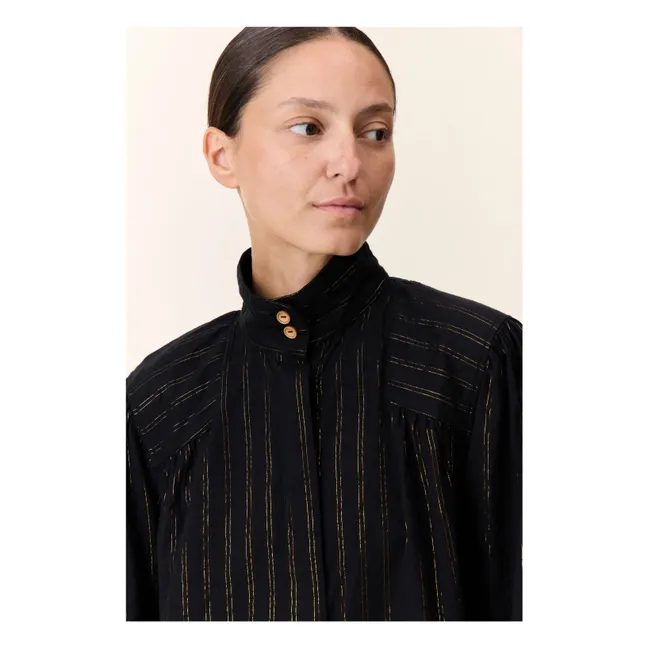 Chana Striped Metallic Blouse | Black