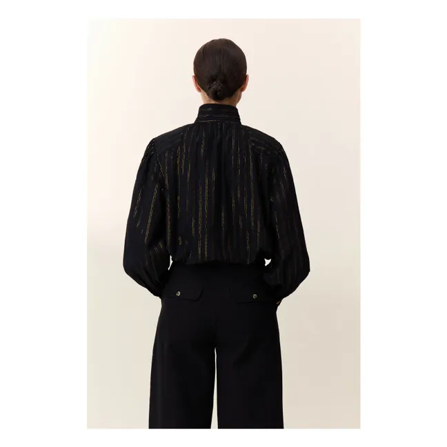 Chana Striped Metallic Blouse | Black