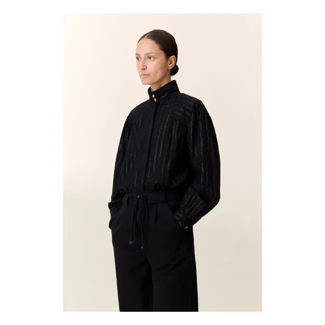 Chana Striped Metallic Blouse | Black