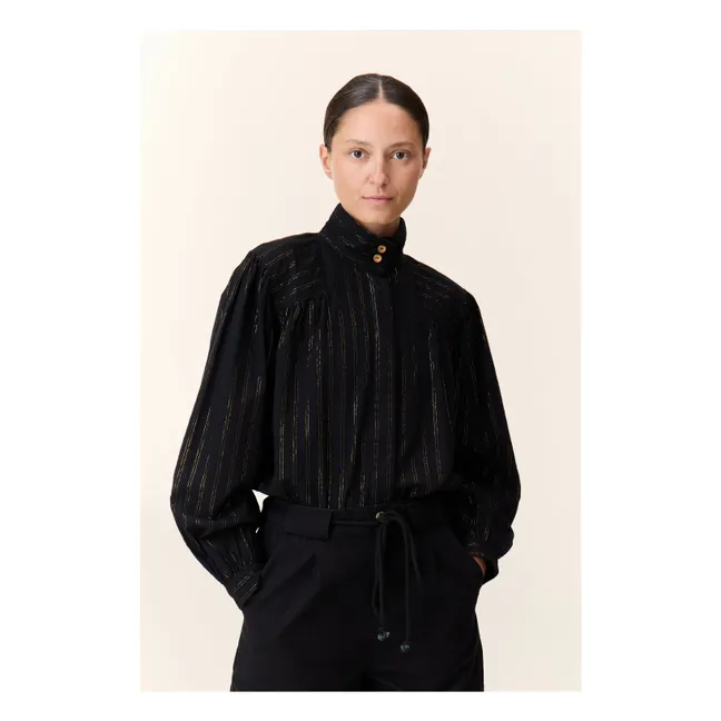 Chana Striped Metallic Blouse | Black