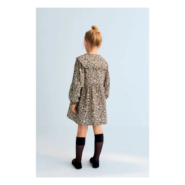 Robe Nelia Léopard Double Gaze de Coton | Beige