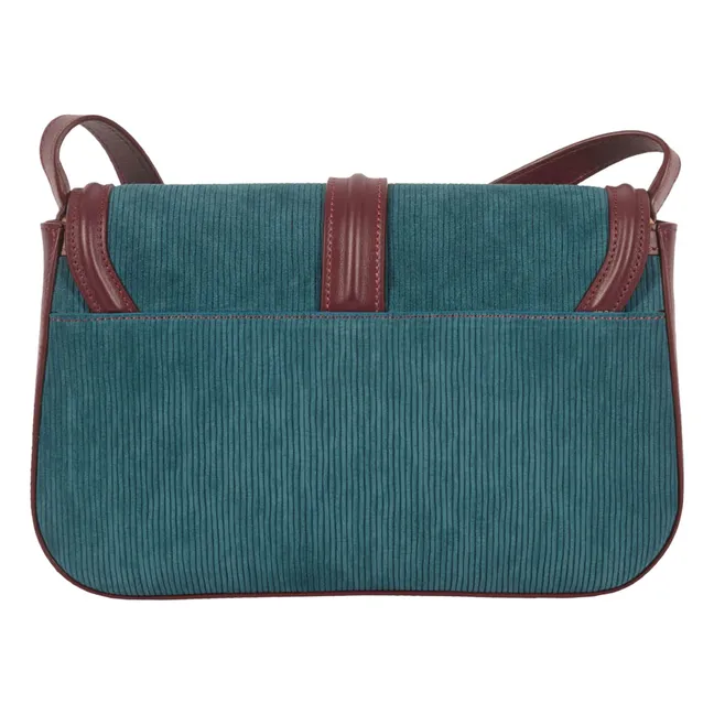 Sac Noah Velours Côtelé et Cuir | Bleu pétrole