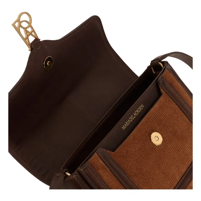 Noah-Tasche aus geripptem Velours und Leder | Kamelbraun