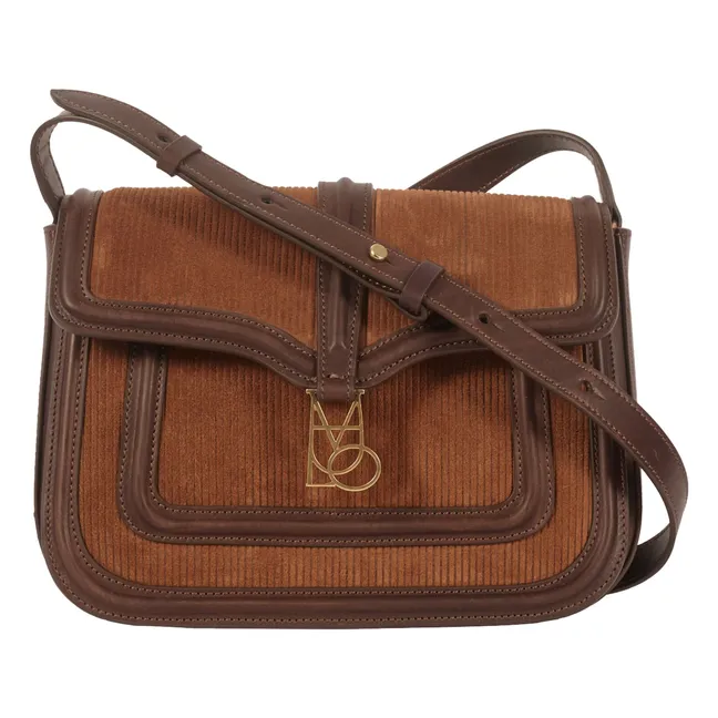 Sac Noah Velours Côtelé et Cuir | Camel