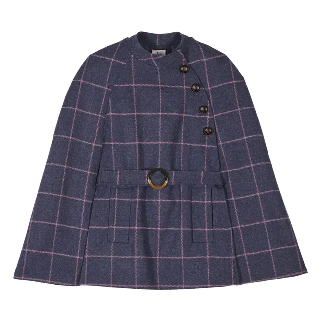 Clery Carreaux Wool Cape | Purple