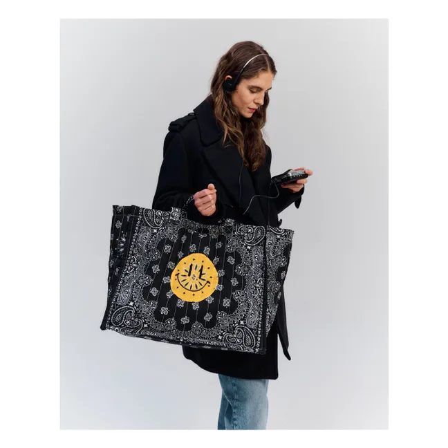 Maxi tote trapuntata Happy Face | Nero