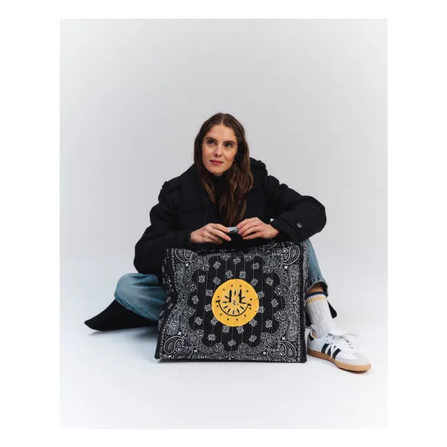 Maxi tote trapuntata Happy Face | Nero