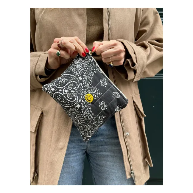 Bolsa acolchada con cremallera Happy Face | Negro