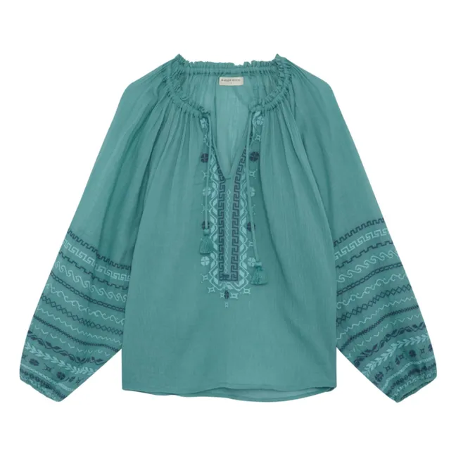 Sybille embroidered blouse | Green water