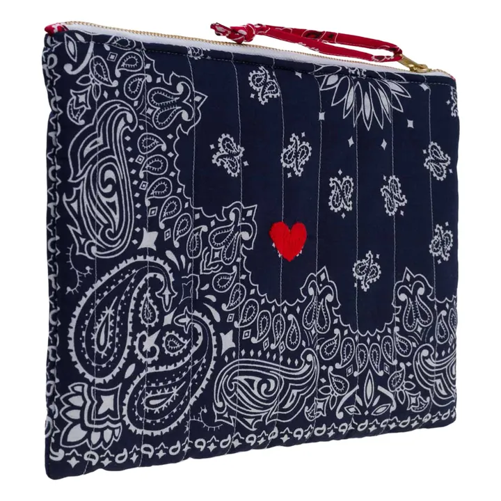 Pochette Zippée Matelassée Coeur | Bleu marine- Image produit n°1