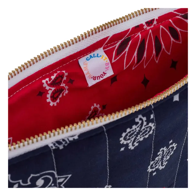 Pochette Zippée Matelassée Coeur | Bleu marine