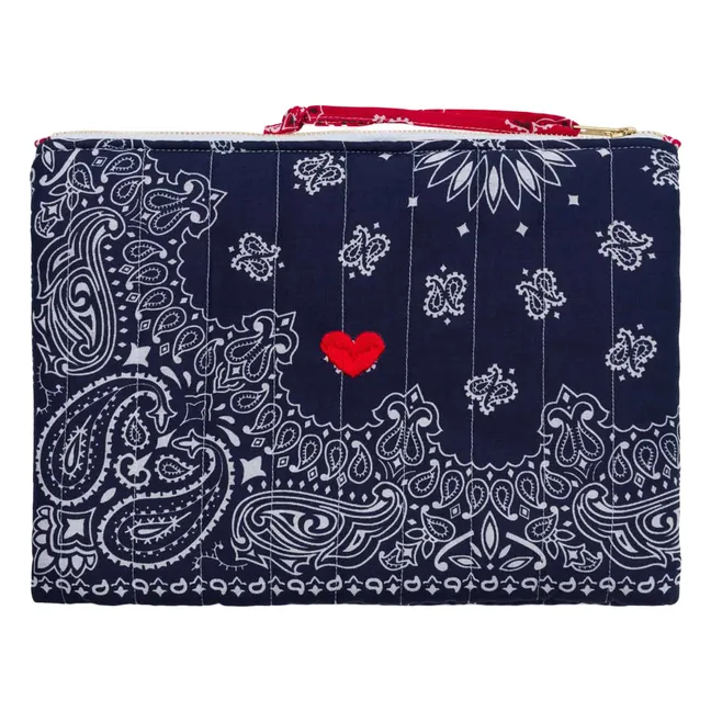 Pochette Zippée Matelassée Coeur | Bleu marine