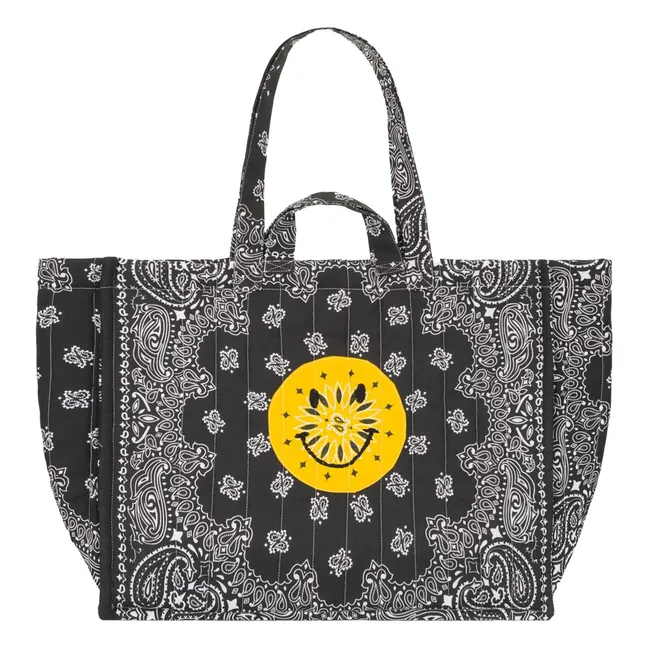Maxi Quilted Tote Happy Face | Black