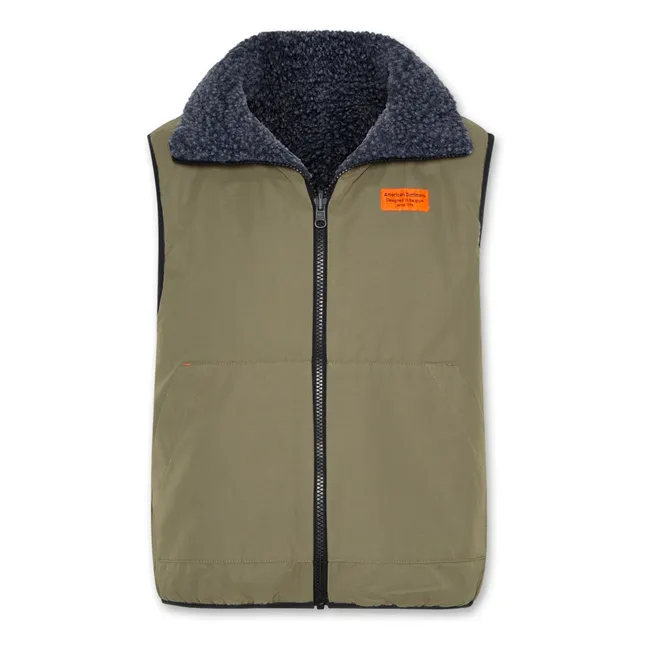 Reversible Sleeveless Jacket Sherpa Teddy Shape | Olive green