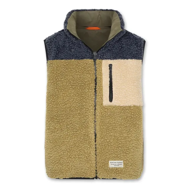 Veste Sans Manches Réversible Façon Sherpa Teddy | Vert olive