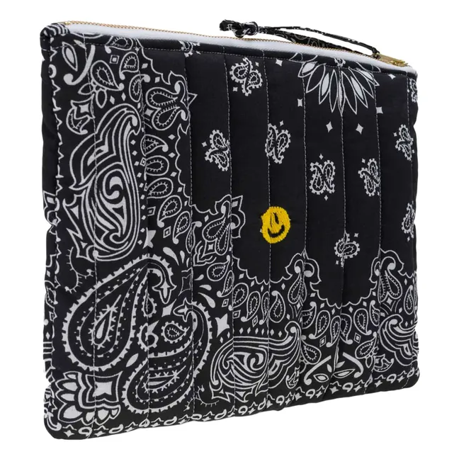 Bolsa acolchada con cremallera Happy Face | Negro