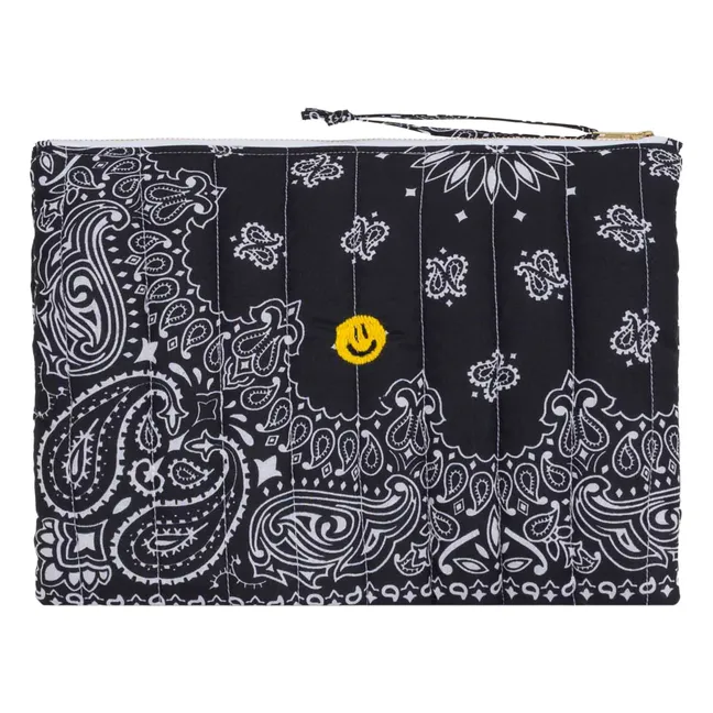 Pochette Zippée Matelassée Happy Face | Noir